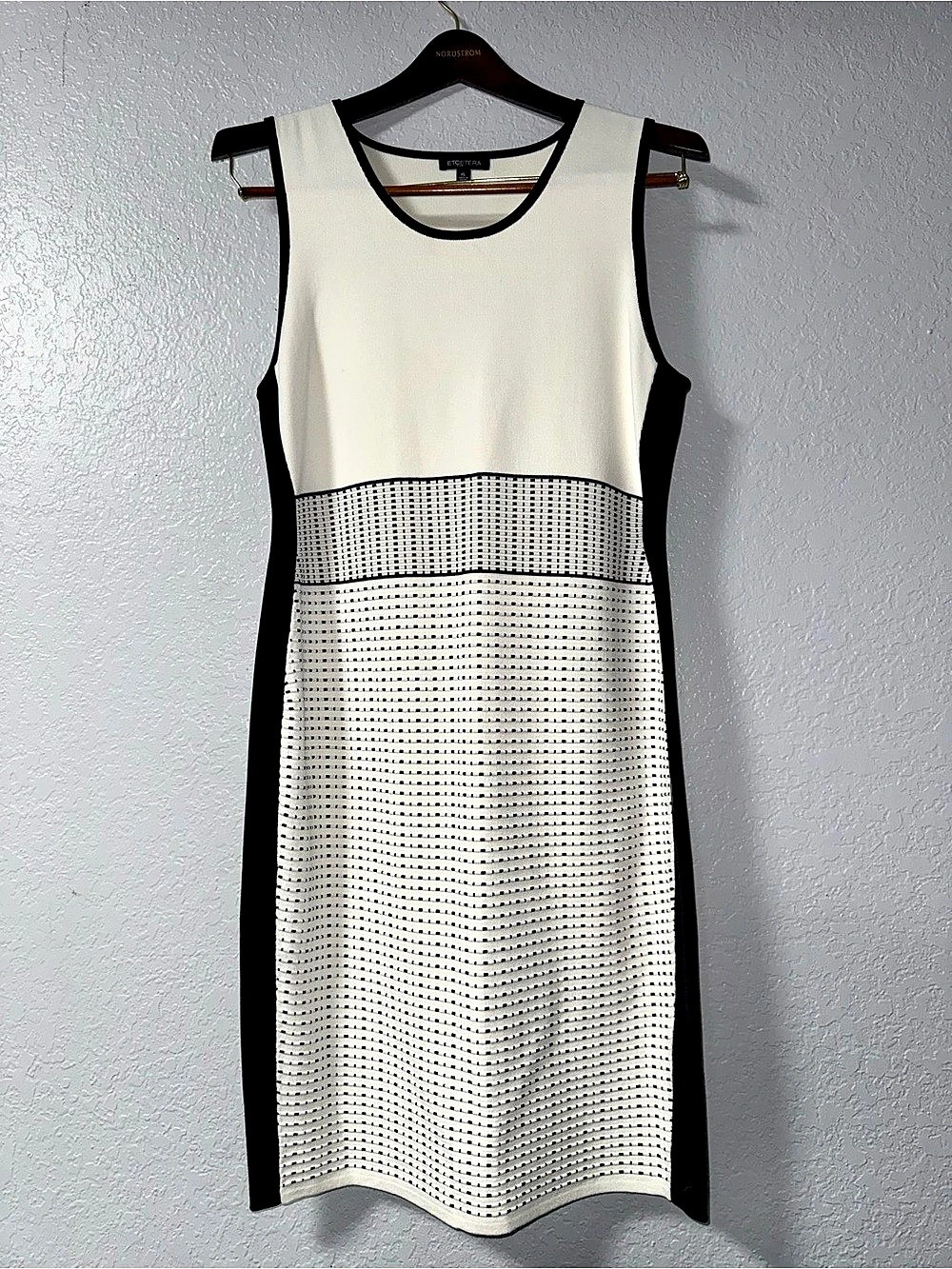 Etcetera Black Ivory Textured Knit Sheath Dress XL